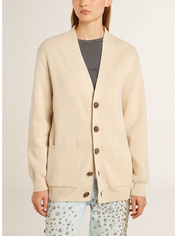 CARDIGAN  JOURNEY CON LOGO SUL RETRO, 55550 TRAVERTINE, medium