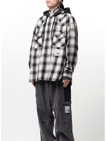 CAMICIA HOODIE COMBINE CHECKERED, WHITE, small