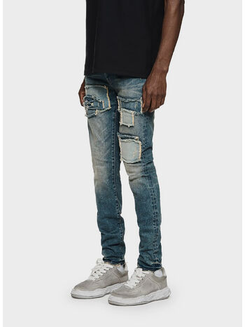 JEANS CON TOPPE E FRANGE STRETCH DENIM, , small