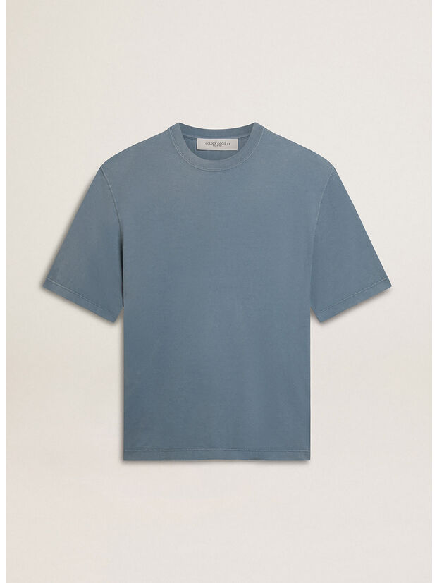 T-SHIRT IN COTONE CON STAMPA REVERSE SUL RETRO, 50813 WINDWARD BLUE, large