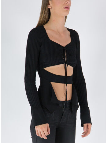TOP RIBBED KNIT CUT-OUT, 004 BLACK, small