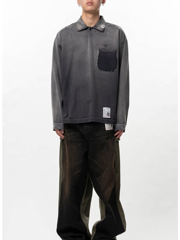 T-SHIRT SUN FADED LONG SLEEVE, BLACK, large