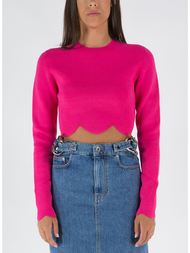 PULLOVER SCALLOPED HEM FITTED JUMPER, 350 HOT PINK, large