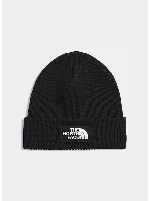 CAPPELLO IN MAGLIA CON RISVOLTO E LOGO BOX TNF, JK31 TNF BLACK, medium