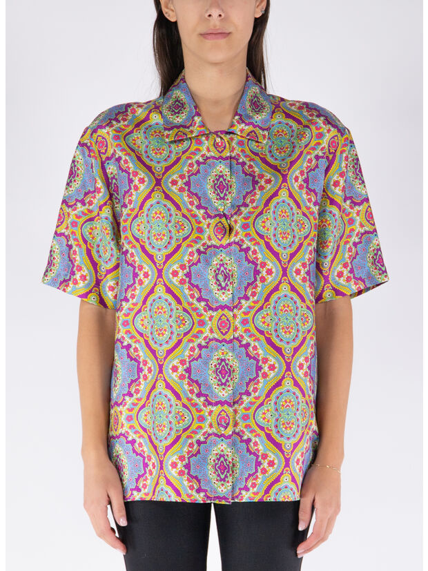 CAMICIA IN SETA STAMPATA, X0880 AZZURRO, large