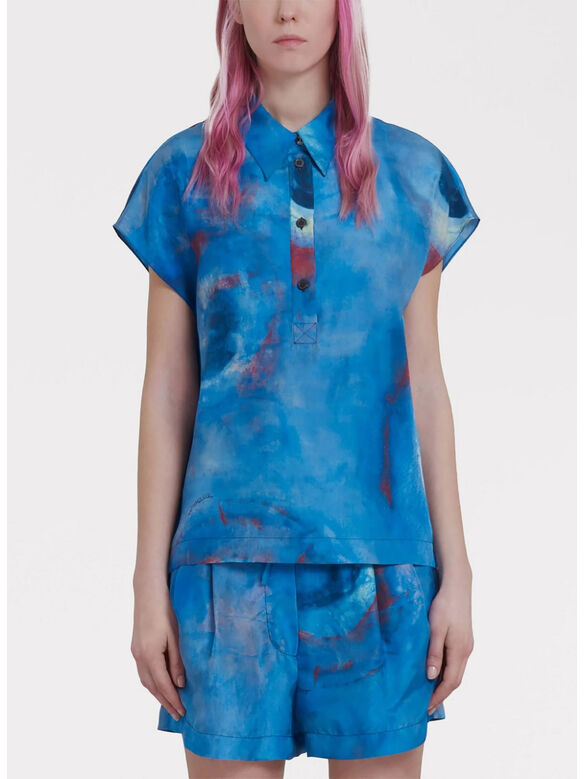 BLUSA IN SETA CON STAMPA BUCHI BLU, BBB44, medium