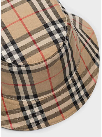 CAPPELLO DA PESCATORE IN MISTO COTONE CON MOTIVO VINTAGE CHECK, ARCHIVE BEIGE, small