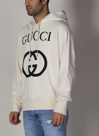 FELPA CON CAPPUCCIO E STAMPA GG, 9524, small