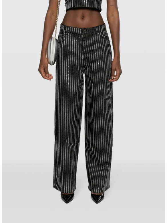 PANTALONE SEQUIN TWILL WIDE, 1000 BLACK, medium