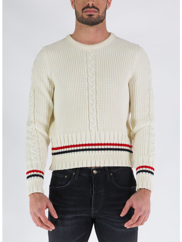 CARDIGAN  CABLE STITCH CLASSIC CREW NECK, 100 WHITE, large