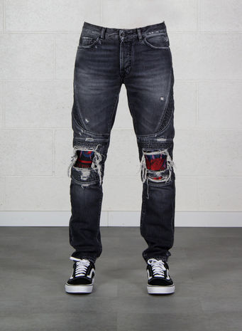 JEANS LIGHT WASH SKULL BIKER, BLACK/MULTI, small