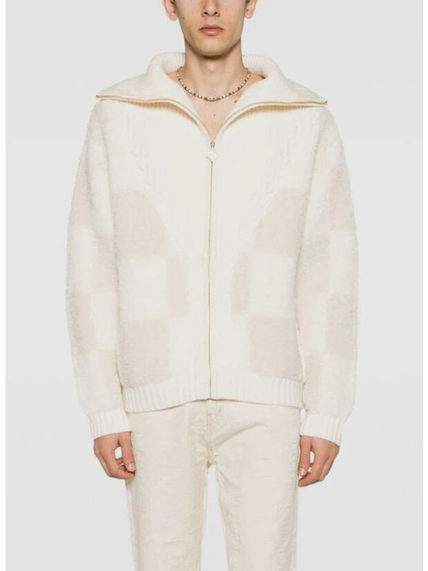 CARDIGAN CHECKED BOUCLE, 01 WHITE/ BEIGE, large