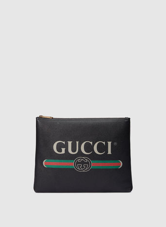 POUCH PRINT IN PELLE MISURA MEDIA, 8163NERO, small