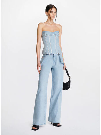 TOP IN DENIM BIKER CORSET, CYAN, small