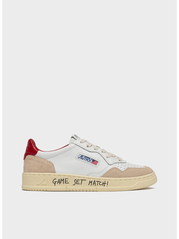SCARPA MEDALIST LOW IN SUEDE E PELLE CON LETTERING, MA10 MATCH/SUEDE WHT/RED, medium