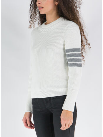 MAGLIONE PULLOVER HALF CARDIGAN STITCH CREW NECK, 100 WHITE, small