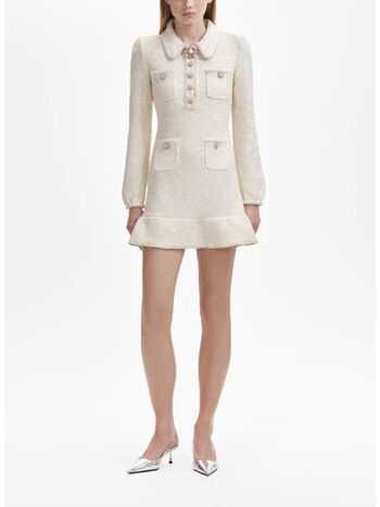 ABITO CREAM PAILLETTES KNIT PEARL MINI DRESS, CREAM, small