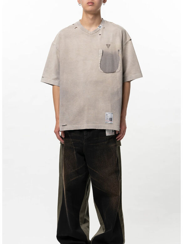 T-SHIRT SUN FADED V-NECK, BEIGE, medium