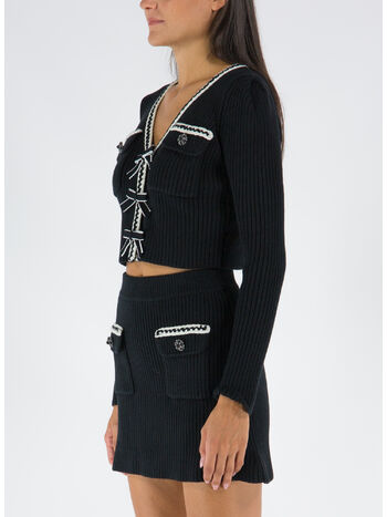 CARDIGAN BLACK MELANGE KNIT, BLACK, small