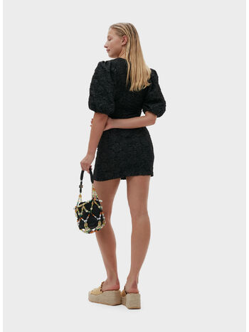 ABITO STRECH JACQUARD PUFF SLEEVES, 099 BLACK, small