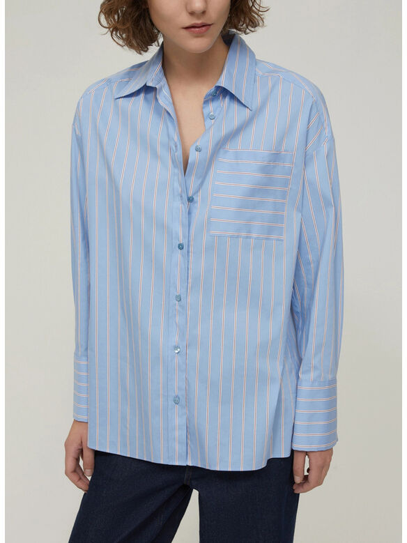 CAMICIA OVERSIZE IN POPELINE, 006 AZZURRO RIGA, medium