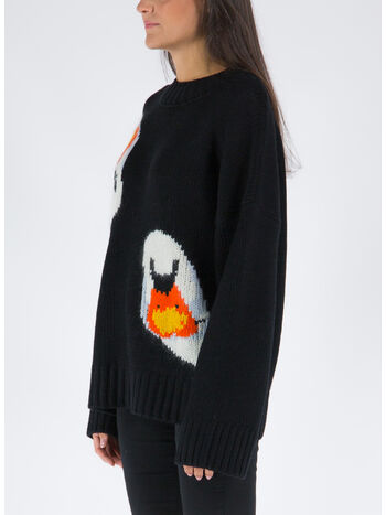 PULLOVER OVERSIZED SWAN CREWNECK JUMPER, 999 BLACK, small