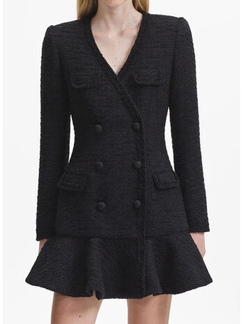 ABITO BLACK BOUCLE V-NECK MINI DRESS, BLACK, small