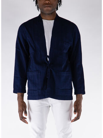 GIACCA DENIM TIE FRONT HERRINGBONE, INDIGO, small