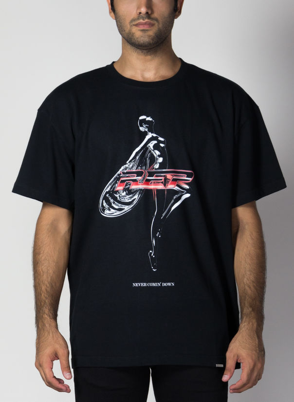 T-SHIRT NEVER COMIN' DOWN, BLACK, large