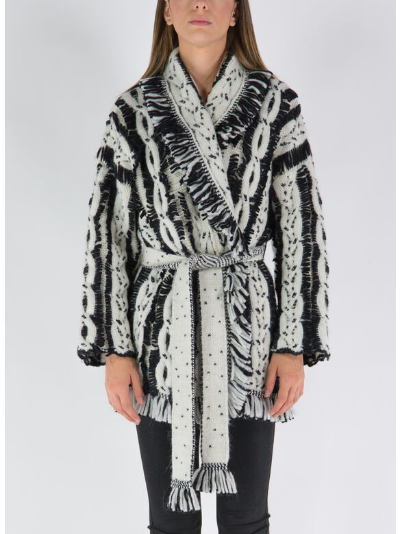 CAPPOTTO CARDIGAN THE LAND OF FIRE ICE FISH, 0110 WHITE BLACK, medium