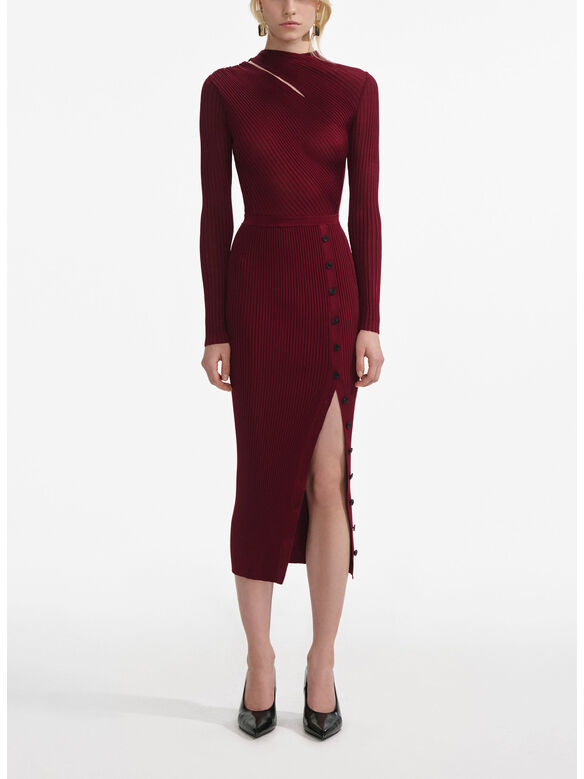 ABITO MIDI BURGUNDY CUT OUT RIB KNIT, BURGUNDY, medium