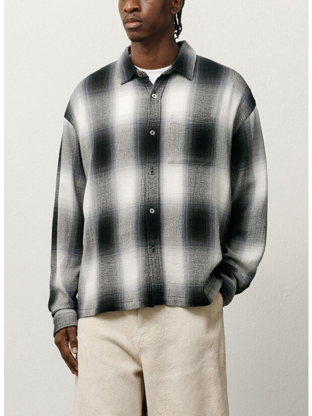 CAMICIA LOOSE WEAVE PLAID, 0008 GREY, large