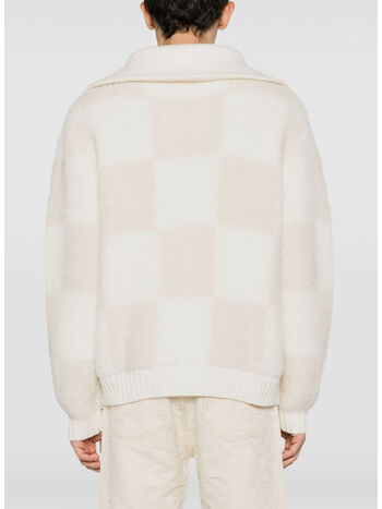 CARDIGAN CHECKED BOUCLE, 01 WHITE/ BEIGE, small