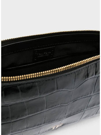 BORSA SHINY SOFT STAMPED CROC CLUTCH, 1N001 BLACK, small