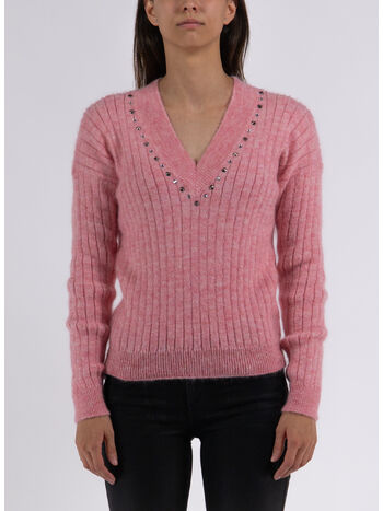 PULLOVER MOHAIR KNITTED V-NECK JUMPER, 8066 PINK MELANGE, small