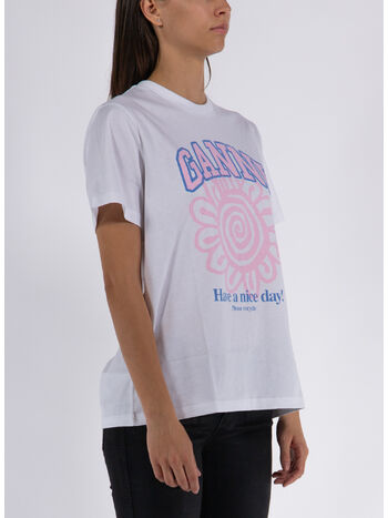T-SHIRT BASIC JERSEY FLOWER RELAXED, 151 BRIGHT WHITE, small