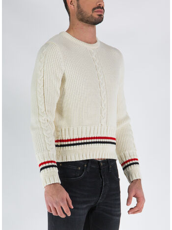 CARDIGAN  CABLE STITCH CLASSIC CREW NECK, 100 WHITE, small