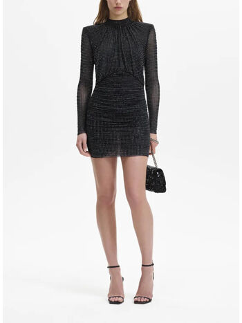 ABITO RHINESTONE CORTO CON MANICHE LUNGHE, BLACK, small