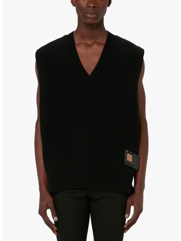GILET SIM CARD PATCH V NECK, 999 BLACK, large