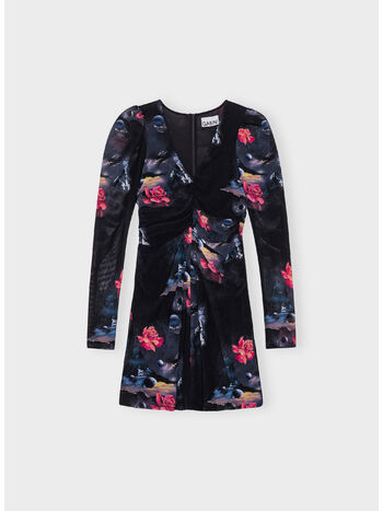 ABITO PRINTED MESH GATHERED MINI, 099 BLACK, small