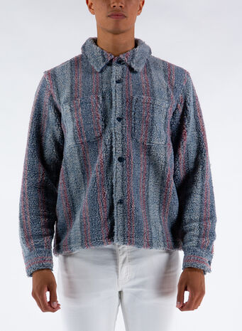 CAMICIA STRIPE SHERPA SHIRT, BLUE, small