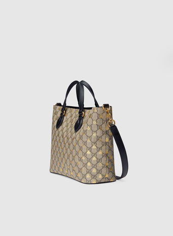 BORSA SHOPPING IN TESSUTO GG SUPREME CON API, 8319BEIGEEBONYNERO, small