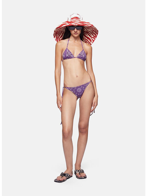 BIKINI IN LYCRA CON STAMPA A BANDANA, 690 VIOLET BROWN WHITE, large