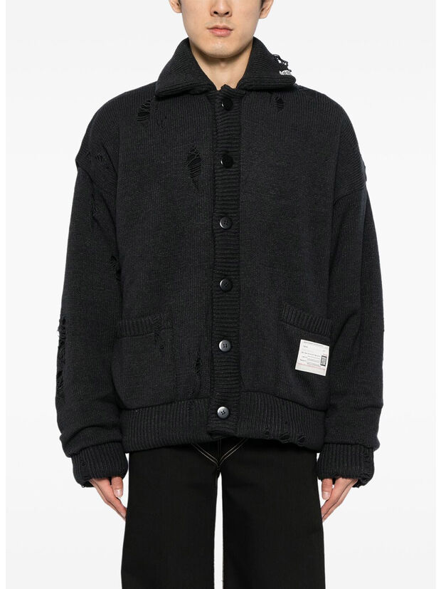CARDIGAN IN MAGLIA IMBOTTITO, BLACK, large