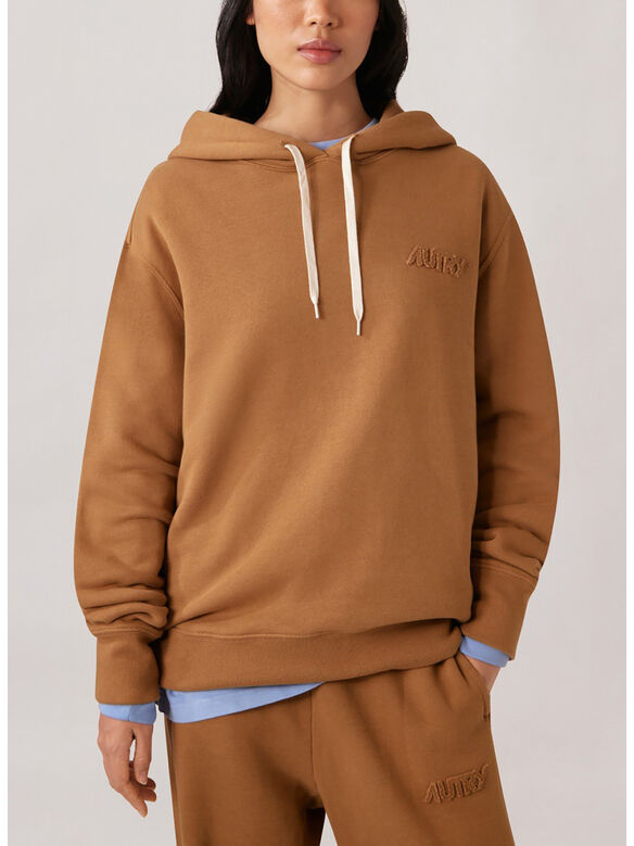 FELPA HOODIE E LOGO RICAMATO, M1HN HEAVY JERS WALNUT, medium