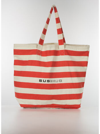 TOTE BAG CANVAS STRIPES, ROSSO, small