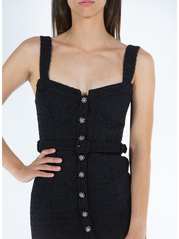 ABITO A TUBINO BUSTIER MIDI IN TESSUTO BOUCLE, BLACK, small