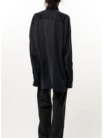 CAMICIA ATTACHED TIE SATIN, BLACK, small