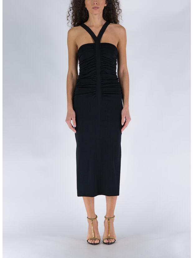 ABITO MIDI DARYA COMPACT RIB S/L RUCHED, BLACK, large