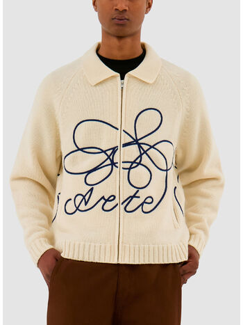 CARDIGAN FLOWER LOGO CON ZIP, CREAM, small